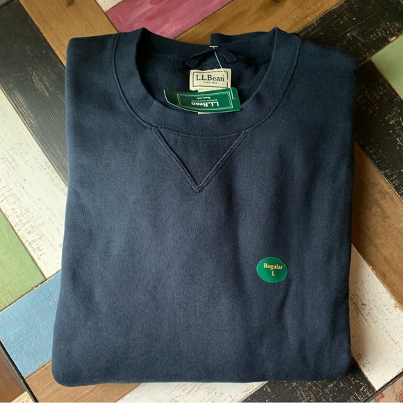 NWT L.L. Bean Men's Large Katahdin Iron Works Sweatshirt Crewneck Navy - Picture 2 of 3